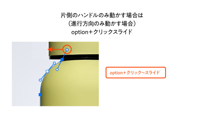片側のハンドルのみ動かす場合はoption＋クリックしてスライドで動かすことができます。