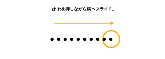 SHIFTを押しながらスライドさせれば点線ができます。SHIFT押さなければ自由にひけます。