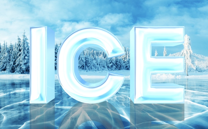 凍った湖面を背景にして作成した3D文字